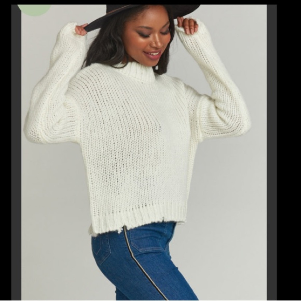 Show Me Your Mumu Cream Cody Distressed Cropped Sweater